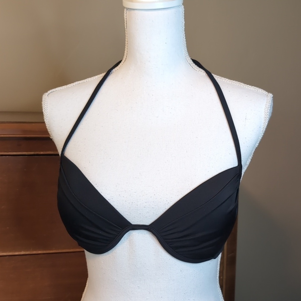 Shade & Shore Strappy Underwire Black Pushup Bikini Top 32D